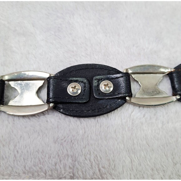 Belt Black Leather & Concho Silver Floral Medallion Medium Western Country Girl - Picture 5 of 10